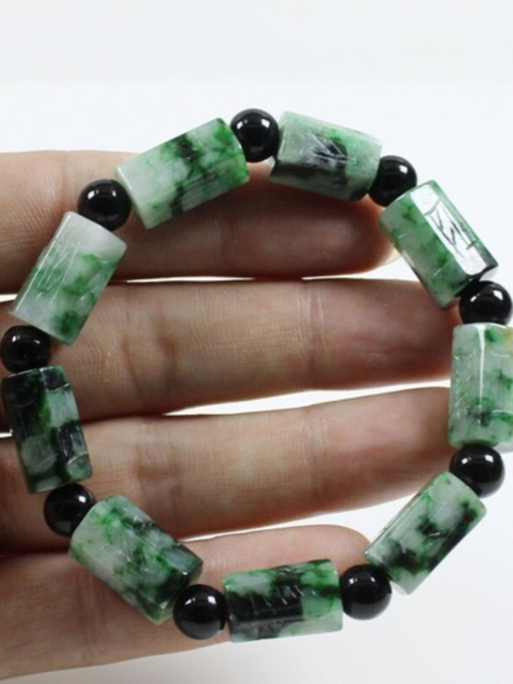 Certified A Natural Emerald Green Jadeite Jade Hand-carved Beads Bracelet